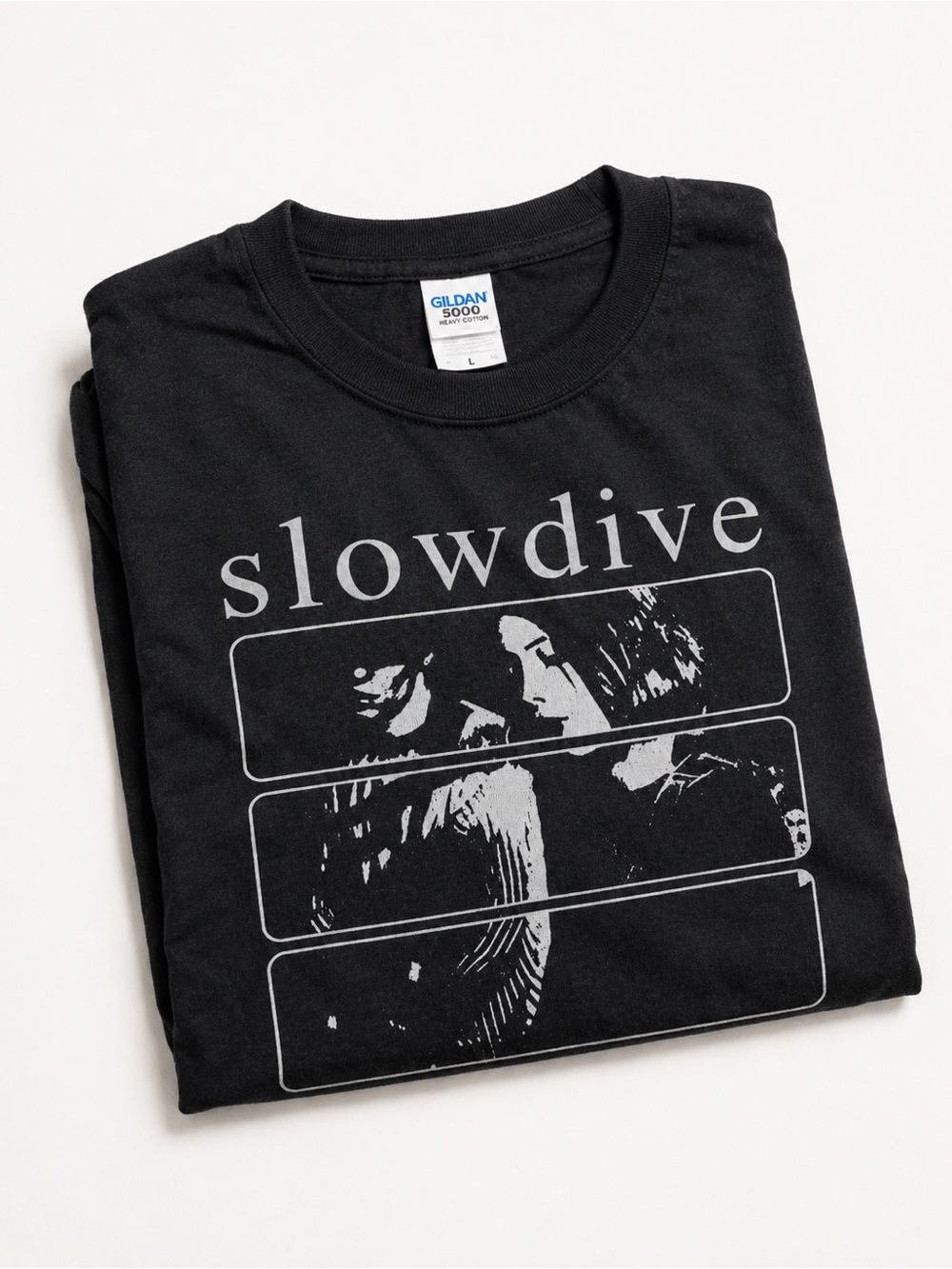 Gildan 5000 Black Heavy Cotton Tee with White Neck Tag UNISEX SIZE L - Picture 3 of 4